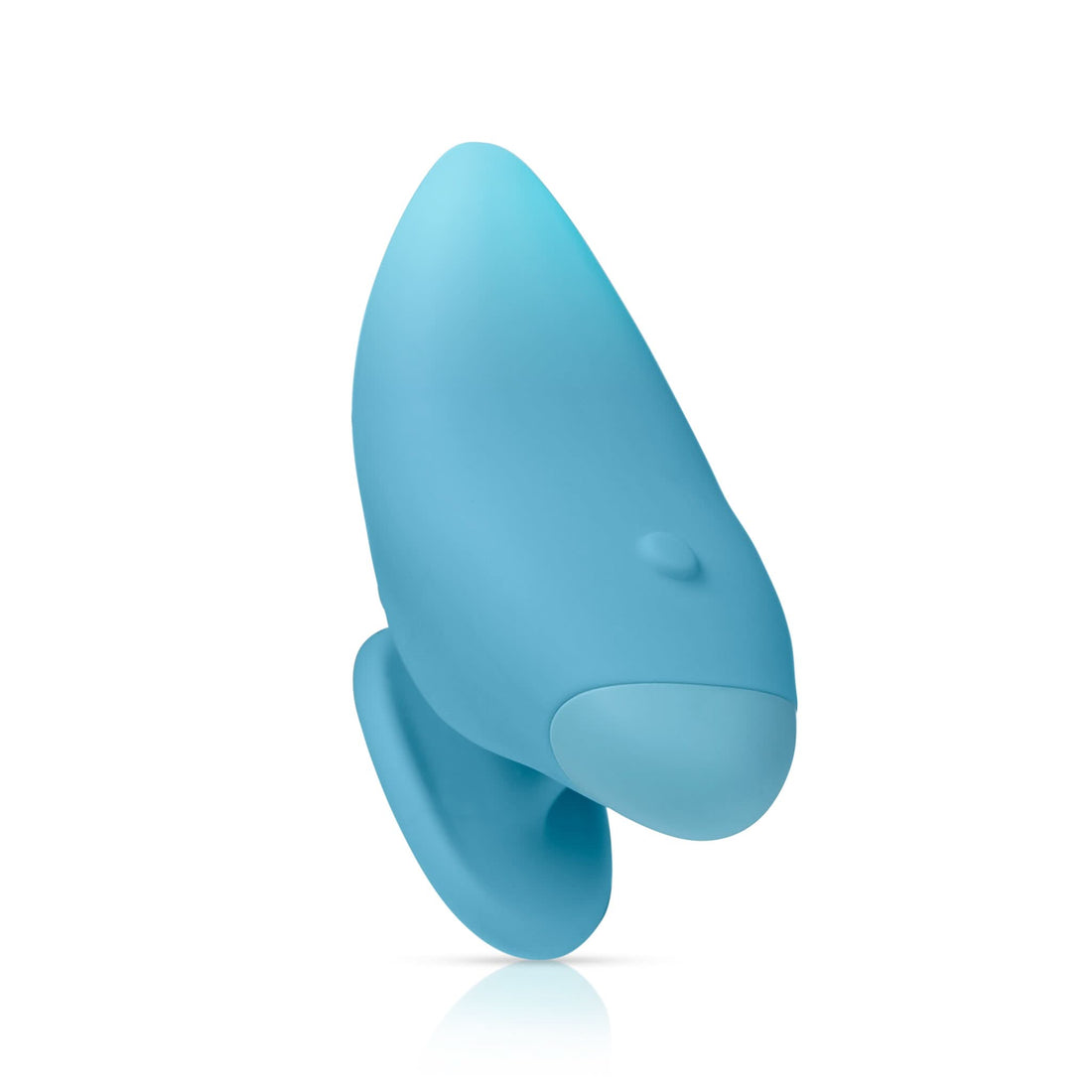 Self + Jimmyjane vibrating massager with finger grip in light blue 3/4 view