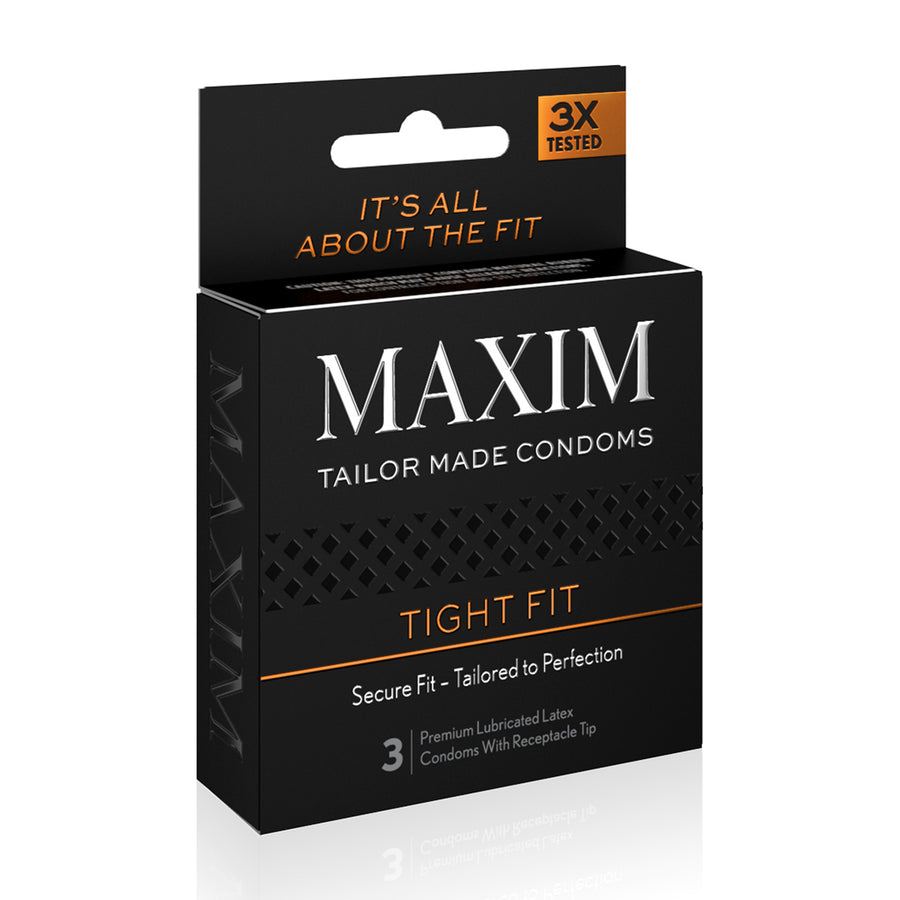 Maxim Tight Fit Condoms - 3 ct packaging - Side view