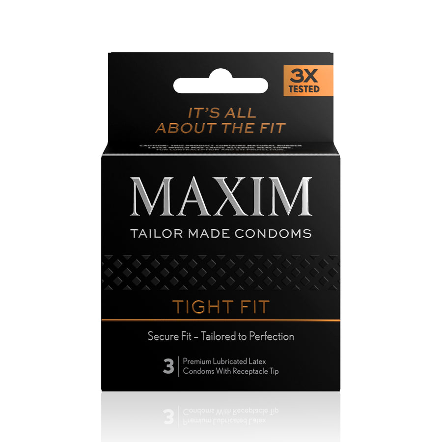 Maxim Tight Fit Condoms - 3 ct packaging - Front view